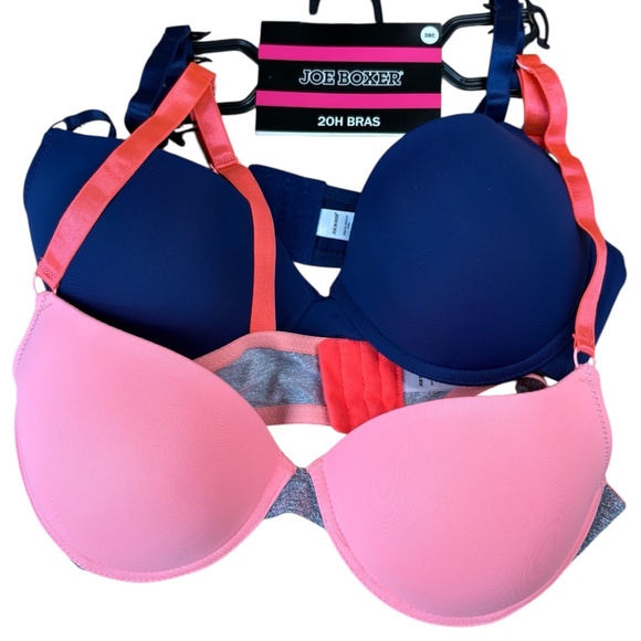 NWT Joe Boxer 2-pack Padded Underwire Push-Up Bras Size 38C Navy Pink - Picture 1 of 8